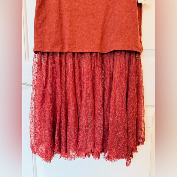 NWT Free People Two For One Sheer Lace Bottom Skirt-Red Rust - Picture 9 of 12